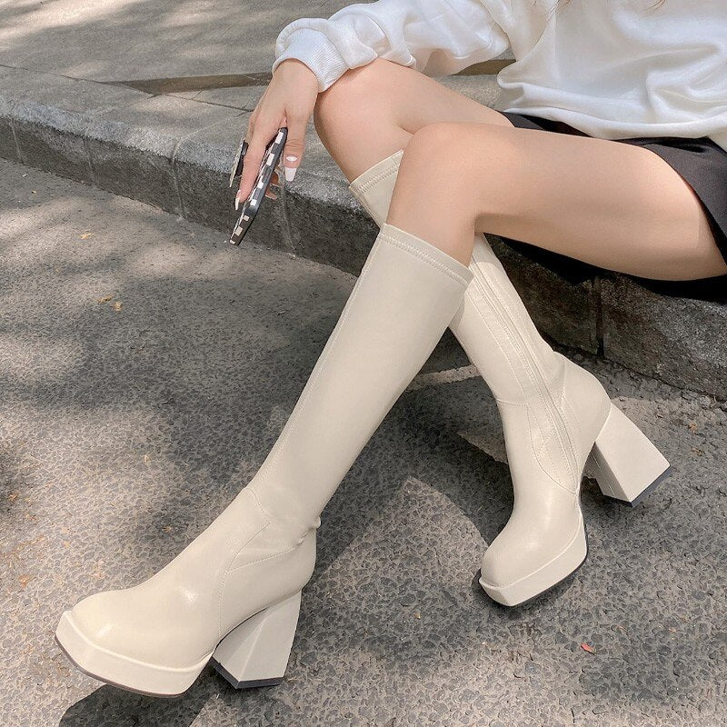 Zip Thick Heels Long Boots