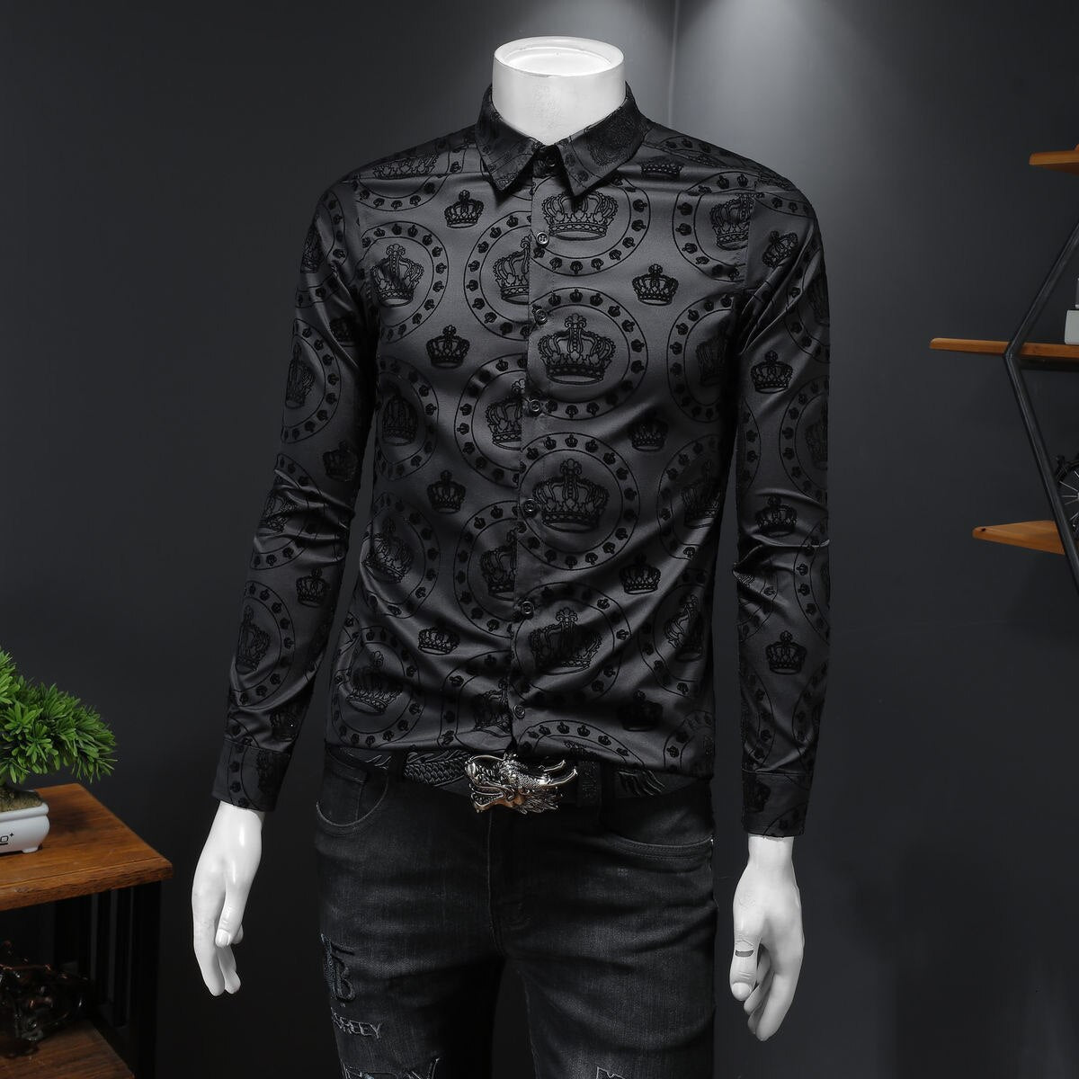 Black Crown Flocking Men Shirts