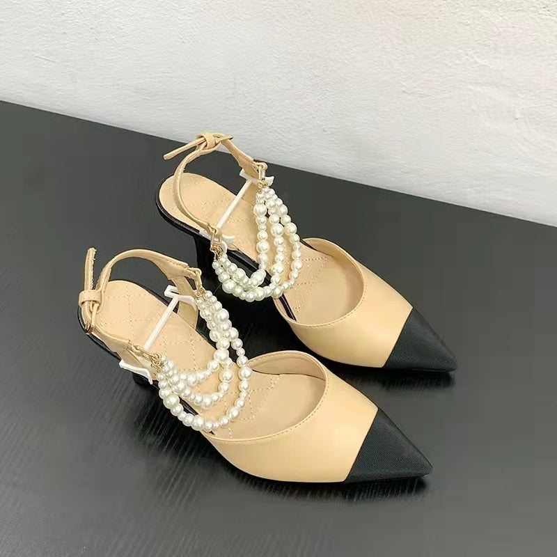 Luxury Pearls Chains Shoes