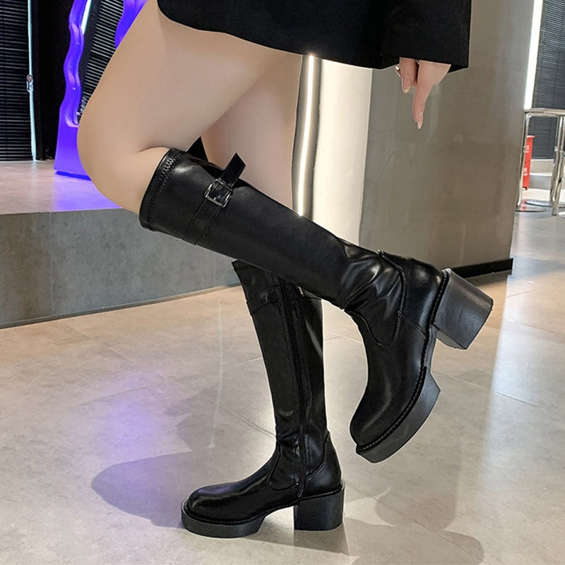 Zip Thick Heels Long Boots