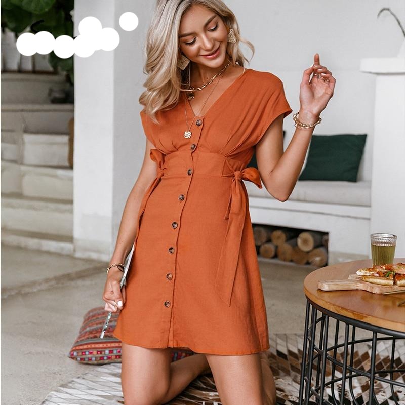 Linen V-neck dress