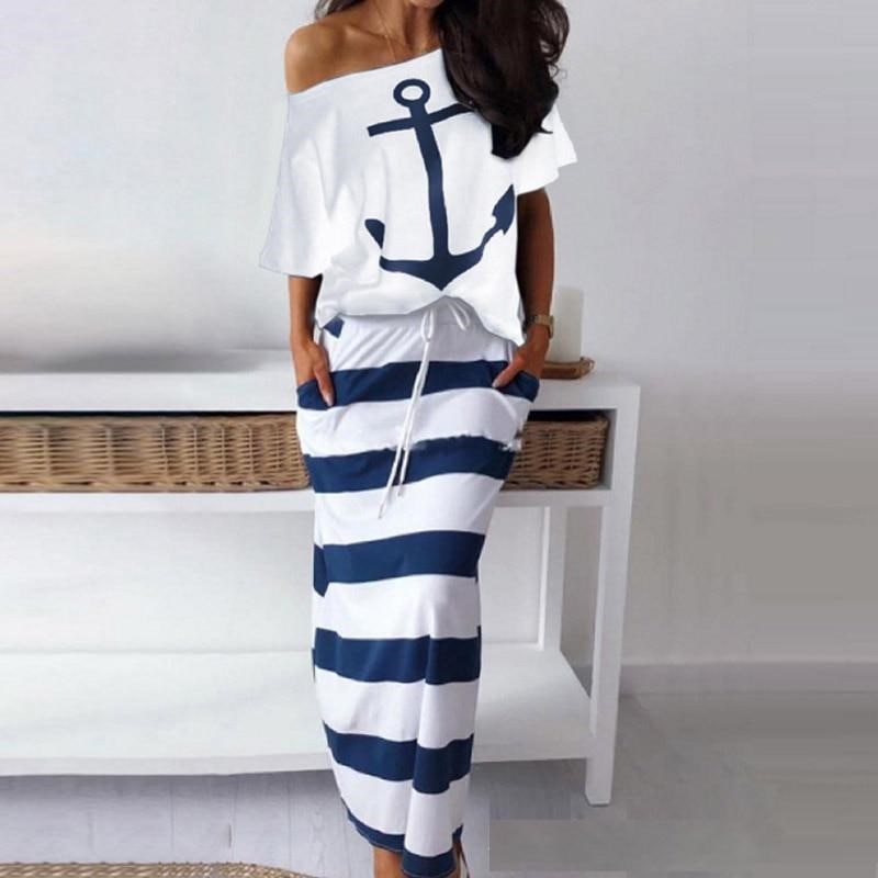 Summer Off Shoulder Blouses Maxi Dress