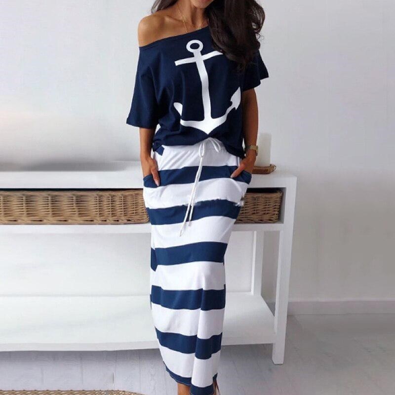 Summer Off Shoulder Blouses Maxi Dress