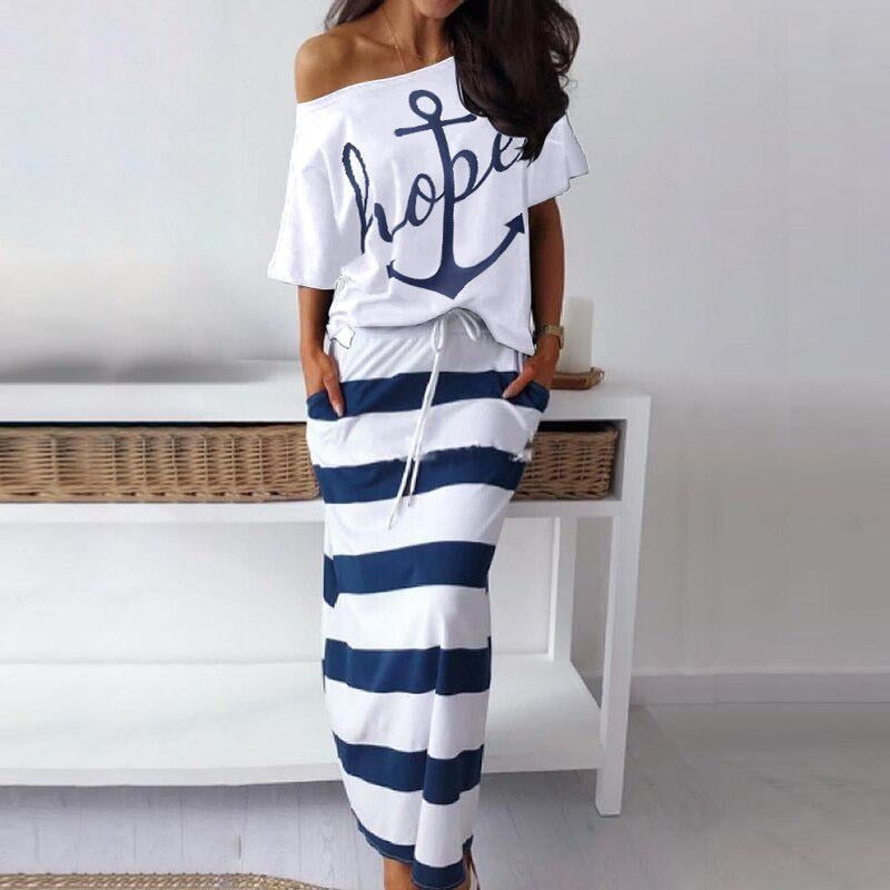 Summer Off Shoulder Blouses Maxi Dress