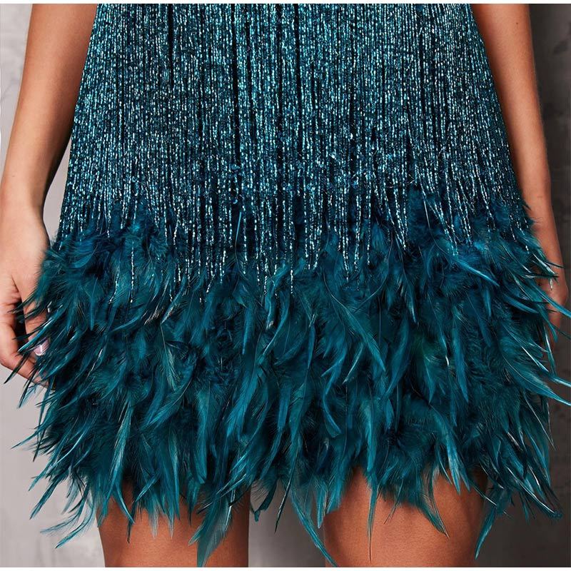 Feather Spaghetti Strap Dress