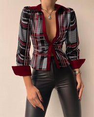 Buttoned Long Sleeve Mock Neck Blouse